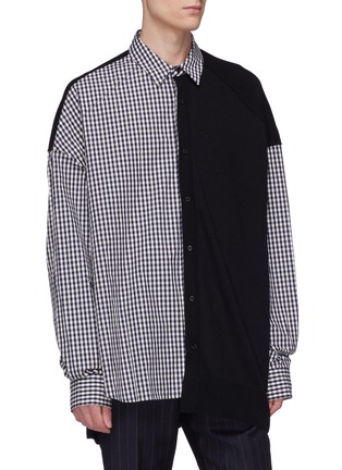 Front View - Click To Enlarge - JUUN.J - Layered knit panel gingham check shirt