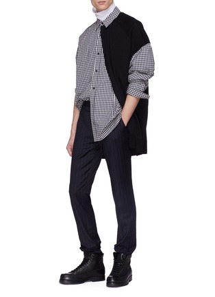 Figure View - Click To Enlarge - JUUN.J - Layered knit panel gingham check shirt