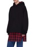 Front View - Click To Enlarge - JUUN.J - Gingham check panel oversized hoodie