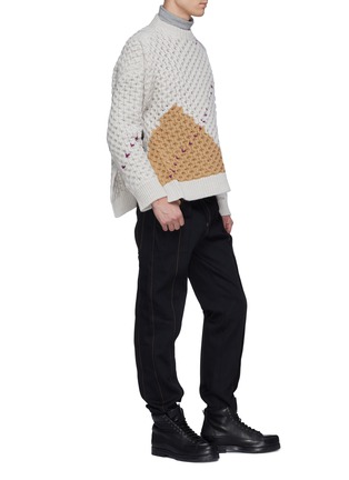 Figure View - Click To Enlarge - RAF SIMONS - Colourblock panel virgin wool cable knit sweater