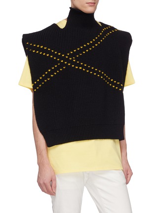 Front View - Click To Enlarge - RAF SIMONS - Cross embroidered virgin wool knit vest