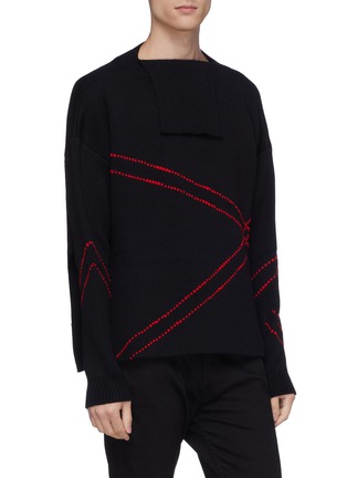 Front View - Click To Enlarge - RAF SIMONS - Foldover collar contrast stitching virgin wool sweater