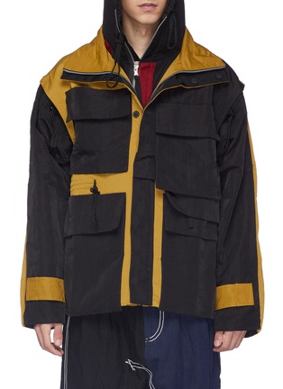 Main View - Click To Enlarge - INDICE STUDIO - Detachable sleeve hooded colourblock field jacket