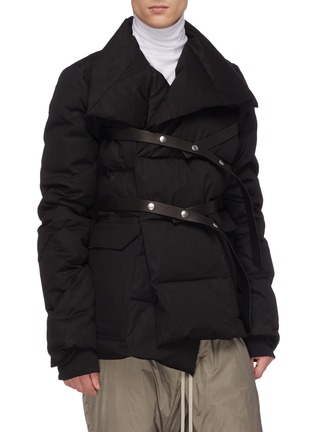 Front View - Click To Enlarge - RICK OWENS  - Leather strap wrap down puffer jacket
