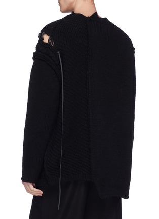 Back View - Click To Enlarge - YOHJI YAMAMOTO - Lace-up deconstructed mix knit sweater
