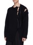 Front View - Click To Enlarge - YOHJI YAMAMOTO - Lace-up deconstructed mix knit sweater
