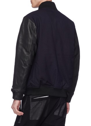  - YOHJI YAMAMOTO - x New Era leather sleeve logo embroidered unisex varsity jacket
