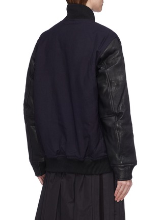 Back View - Click To Enlarge - YOHJI YAMAMOTO - x New Era leather sleeve logo embroidered unisex varsity jacket