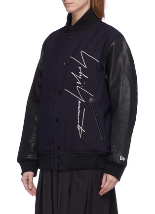 Front View - Click To Enlarge - YOHJI YAMAMOTO - x New Era leather sleeve logo embroidered unisex varsity jacket