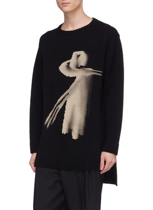Front View - Click To Enlarge - YOHJI YAMAMOTO - Woman panel embroidered wool-cotton sweater