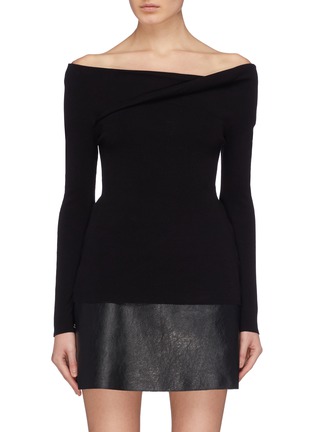 Main View - Click To Enlarge - DION LEE - Twist yoke rib knit off-shoulder sweater