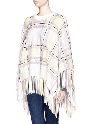 Front View - Click To Enlarge - CHLOÉ - Plaid fringe wool-cashmere poncho
