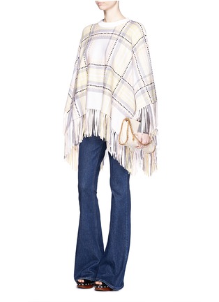 Figure View - Click To Enlarge - CHLOÉ - Plaid fringe wool-cashmere poncho