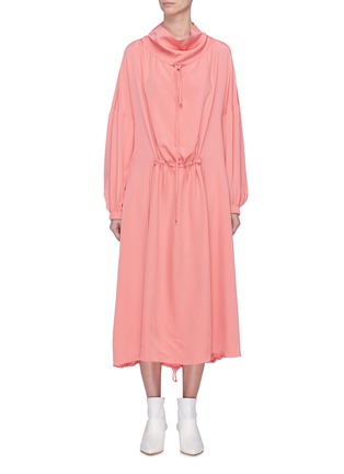 Main View - Click To Enlarge - TIBI - Drawstring ruched funnel neck silk dress