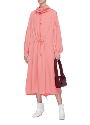 Figure View - Click To Enlarge - TIBI - Drawstring ruched funnel neck silk dress