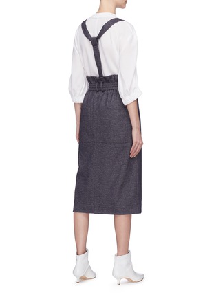 Back View - Click To Enlarge - TIBI - Suspender drawcord wool-cotton hopsack paperbag skirt