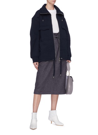 Figure View - Click To Enlarge - TIBI - Suspender drawcord wool-cotton hopsack paperbag skirt