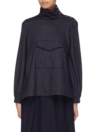 Main View - Click To Enlarge - TIBI - Front pocket pinstripe wool-cotton funnel neck top