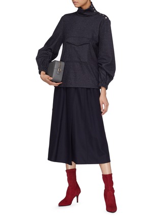 Figure View - Click To Enlarge - TIBI - Front pocket pinstripe wool-cotton funnel neck top