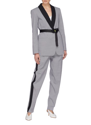 Figure View - Click To Enlarge - TIBI - Belted houndstooth tuxedo blazer