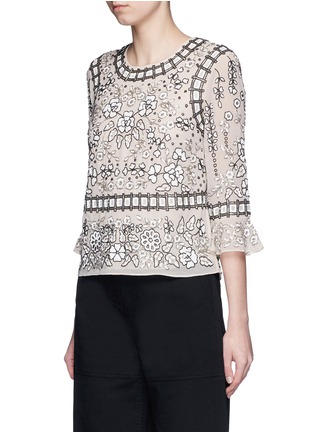 Front View - Click To Enlarge - NEEDLE & THREAD - 'Antique Lace' sequin bead floral embellished top