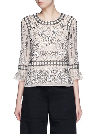 Main View - Click To Enlarge - NEEDLE & THREAD - 'Antique Lace' sequin bead floral embellished top