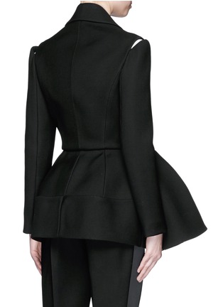 Back View - Click To Enlarge - DICE KAYEK - Made-to-Order<br/><br/>Open shoulder ruffle peplum tuxedo jacket