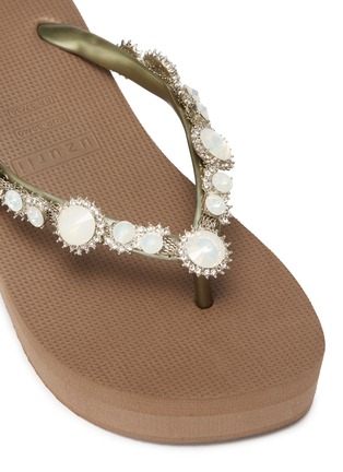 Detail View - Click To Enlarge - UZURII - 'Pearl Marilyn High Heel' crystal wedge thong sandals