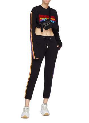 Figure View - Click To Enlarge - GCDS - 'Abracadabra' stripe sleeve Chenille patch cropped top