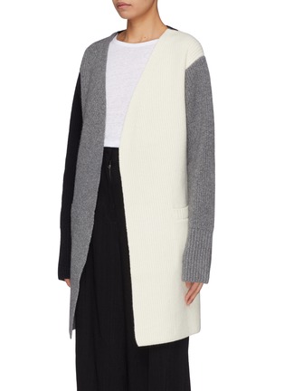 Detail View - Click To Enlarge - THE KEIJI - Detachable turtleneck panel belted colourblock long cardigan