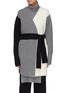 Main View - Click To Enlarge - THE KEIJI - Detachable turtleneck panel belted colourblock long cardigan