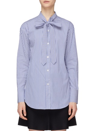 Main View - Click To Enlarge - THEORY - 'Weekender' tie neck oversized stripe shirt