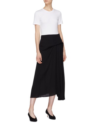 Figure View - Click To Enlarge - THEORY - Pleated drape panel silk midi skirt