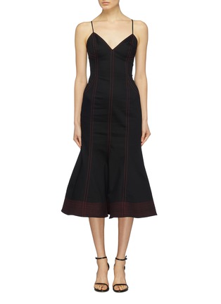Main View - Click To Enlarge - C/MEO COLLECTIVE - 'Harmonious' contrast topstitching flared camisole dress
