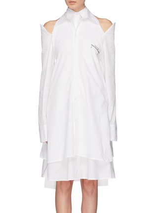 Main View - Click To Enlarge - GROUND ZERO - Slogan print cold shoulder layered shirt dress
