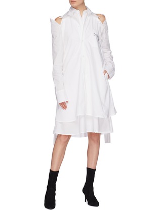 Figure View - Click To Enlarge - GROUND ZERO - Slogan print cold shoulder layered shirt dress