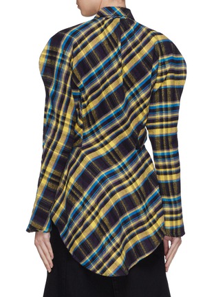 Back View - Click To Enlarge - GROUND ZERO - Puff shoulder tartan plaid flannel peplum shirt