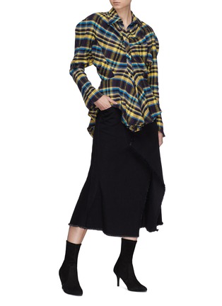Figure View - Click To Enlarge - GROUND ZERO - Puff shoulder tartan plaid flannel peplum shirt