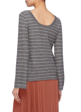 Back View - Click To Enlarge - VINCE - Bell sleeve scoop back stripe cashmere sweater