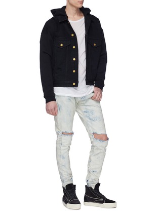 Figure View - Click To Enlarge - FEAR OF GOD - Contrast sleeve hooded denim trucker jacket