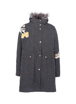 Main View - Click To Enlarge - ANGEL CHEN - Faux shearling collar tiger graphic appliqué canvas coat