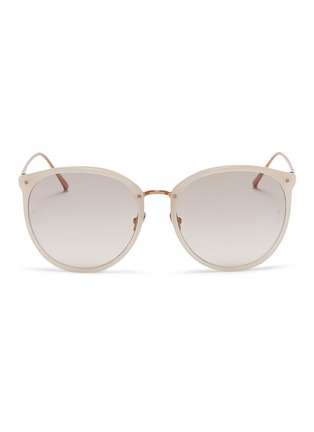 Main View - Click To Enlarge - LINDA FARROW - Acetate front oversized metal round sunglasses