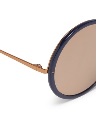 Detail View - Click To Enlarge - LINDA FARROW - Mirror acetate rim oversized metal round sunglasses