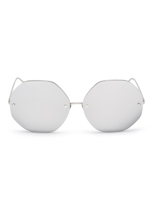Main View - Click To Enlarge - LINDA FARROW - Mirror oversized metal hexagon frame sunglasses