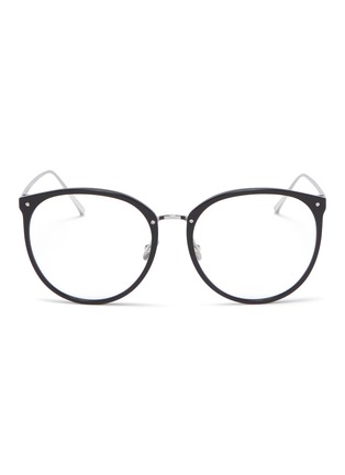 Main View - Click To Enlarge - LINDA FARROW - Acetate rim oversized metal round optical glasses