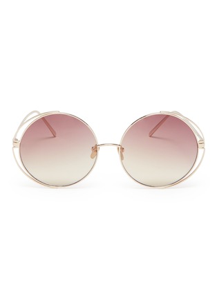 Main View - Click To Enlarge - LINDA FARROW - Cutout corner metal round sunglasses