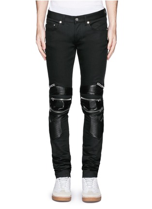 Detail View - Click To Enlarge - SAINT LAURENT - Leather knee guard motocross jeans