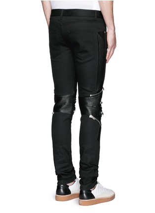 Back View - Click To Enlarge - SAINT LAURENT - Leather knee guard motocross jeans