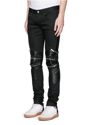 Front View - Click To Enlarge - SAINT LAURENT - Leather knee guard motocross jeans