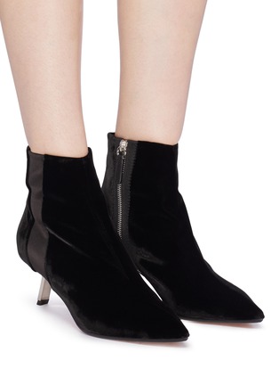 Figure View - Click To Enlarge - ALCHIMIA DI BALLIN - 'Libra' slanted heel satin stripe velvet ankle boots